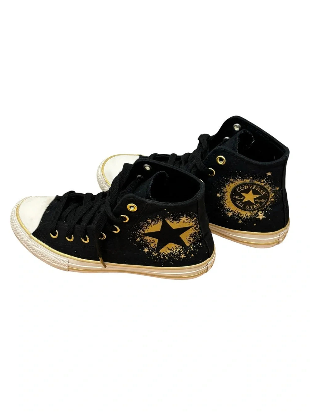 Converse Kids Black & Gold Star High Top Sneakers Size 2.5